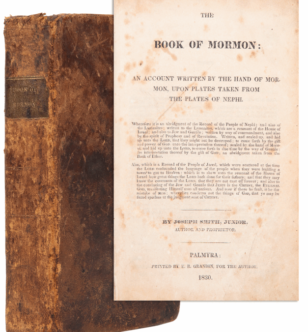 Auction of J. Eastman Hatch 1830 Book of Mormon in Chicago on September 4, 2025